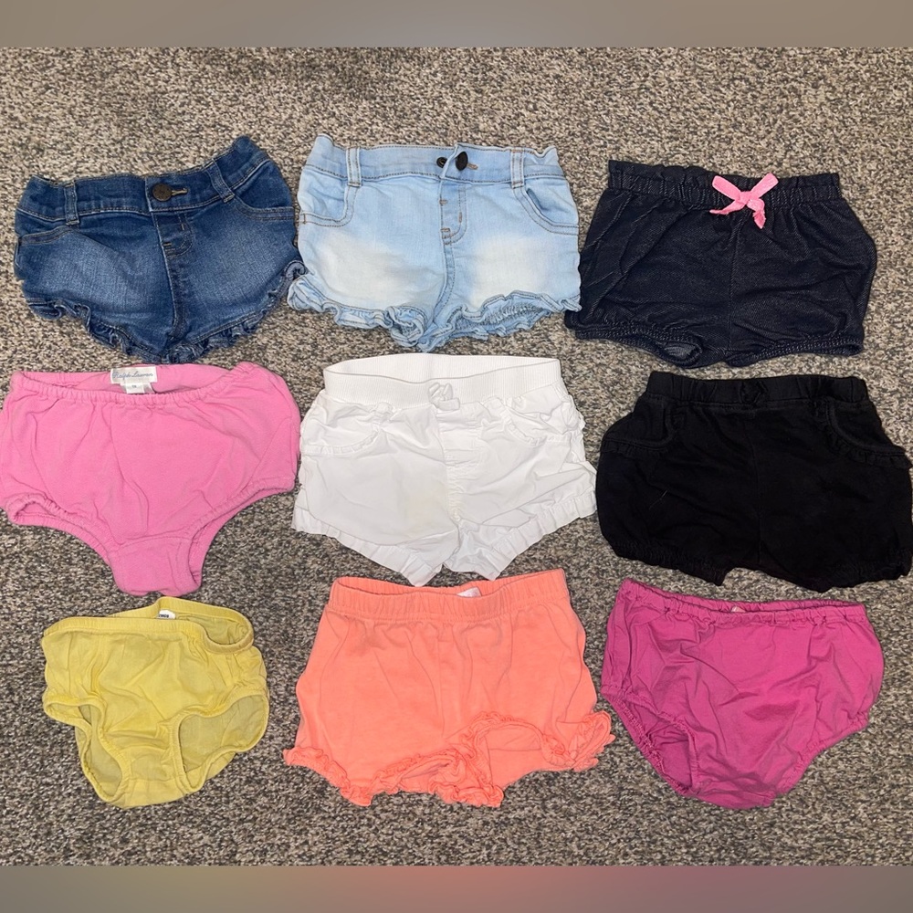 10 piece baby girl summer SHORTS bundle lot; Size 6-9 Months